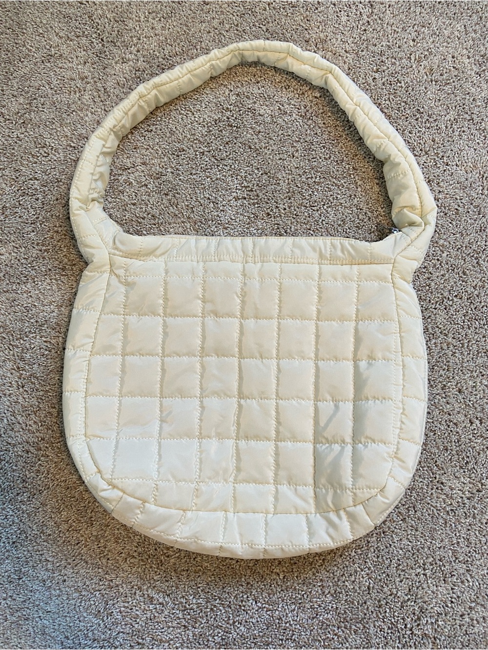 Cream/Ivory Quilted Puffer Crossbody Hobo Bag